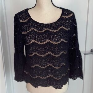 Black & Nude Lace, Bell Sleeve Top​